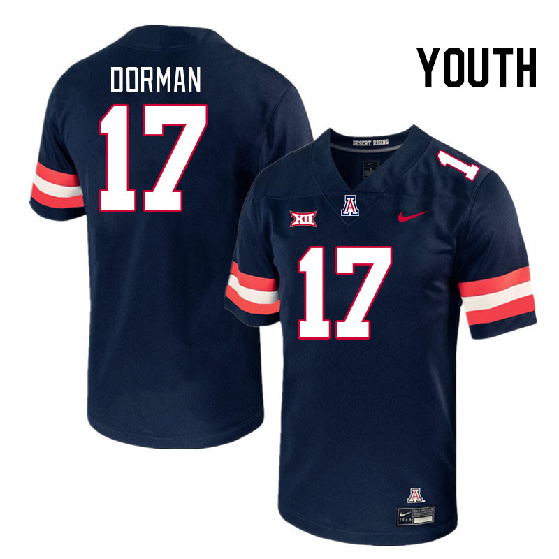 Youth #17 Brayden Dorman Arizona Wildcats Big 12 Conference College Football Jerseys Stitched-Navy